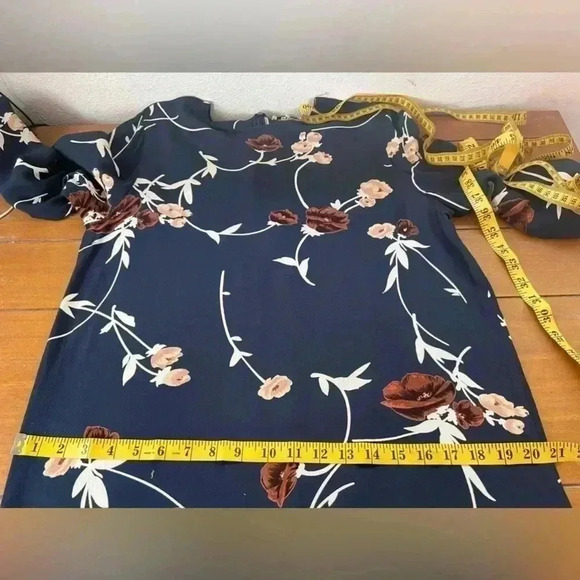 Ganni Dalton Shift Dress in Navy Blue Floral Crepe Long Sleeve Mini - Picture 15 of 16